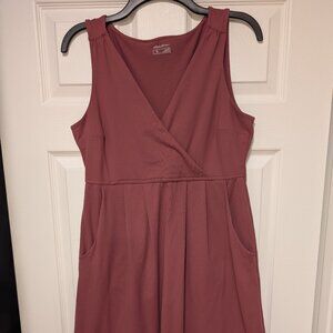 Eddie Bauer Mauve V-Neck Dress Medium | Casual Travel Pocket Dress